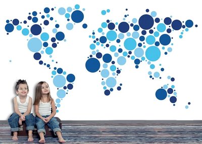 Абстрактная карта мира из голубых и синих кружочков на белом фоне Abs1022 фото