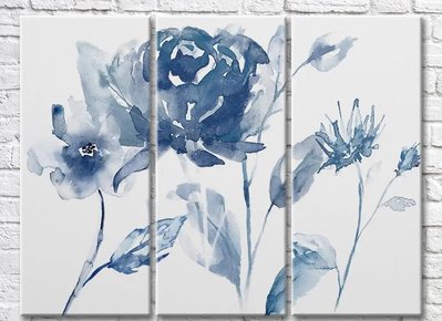 Триптих Синие цветы на светлом фоне Ris9022 фото