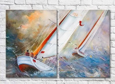 Диптих Рисунок парусной лодки в бушующем море Mor8222 фото