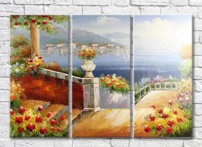 Триптих Лесница ведущая к морю и цветы Sre7572 фото