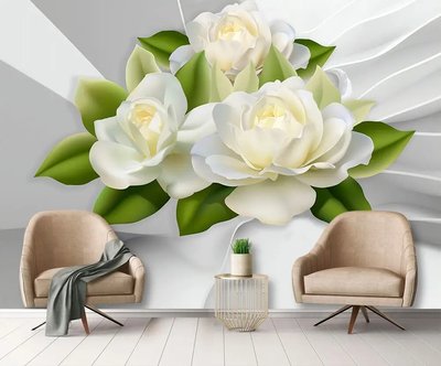 Fototapet Trandafiri albi 3D pe fundal gri 3D4822 фото