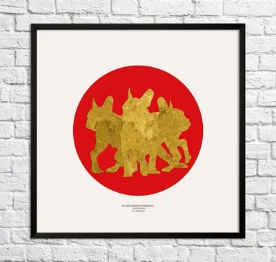 Poster Bulldogi de bronz pe un fundal roșu Min15842 фото