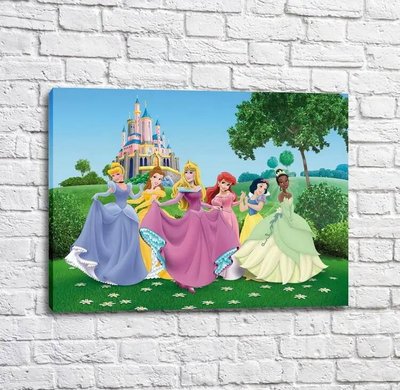 Постер Принцессы дисней на фоне деревьев и замка Mul16542 фото