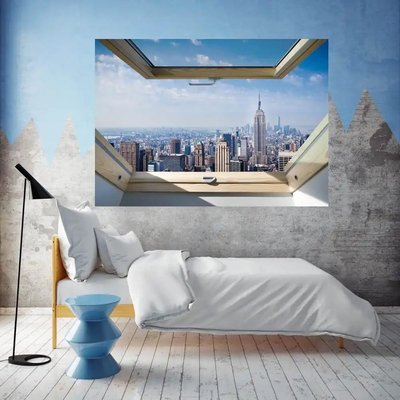 Autocolant de perete, fereastră 3D cu vedere la New York W10 фото