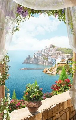 Фреска средиземноморский город вид из окна Fre3923 фото