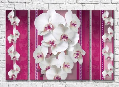 Триптих Белые орхидеи на розовом фоне с узорами 3D7823 фото