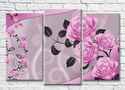 Триптих Ветки розовых роз на лиловом фоне 3D7773 фото