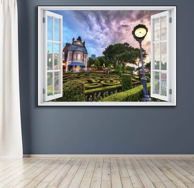 Наклейка на стену, 3D-окно с видом на лабиринтный замок W159 фото