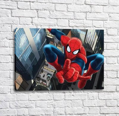 Постер Человек паук парящий над небоскребами Mul16643 фото