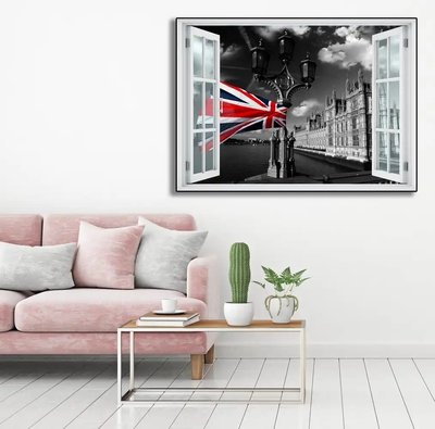 Наклейка на стену, 3D-окно с видом на Великобританию W59 фото