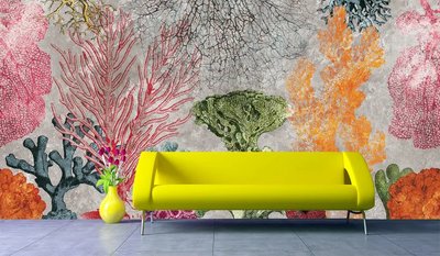 Corali multicolori pe un perete de beton gri Sov624 фото