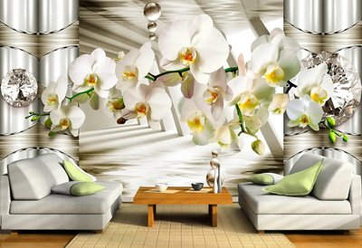 Ветка орхидеи на абстрактном фоне со стразами TSv324 фото