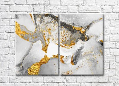 Așchii aurii pe textură de marmură, diptic Abs5574 фото