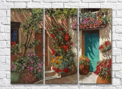 Триптих Courtyard In The Green And Flowers 009_1 Pro10174 фото