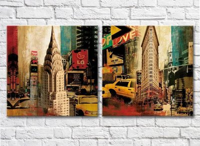 Модульные картины New York Building Yellow Cab Chrysler Building Ark9224 фото