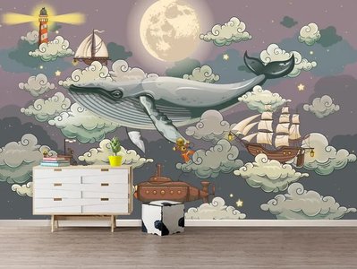 Balenă, far și nave în nori, violet Fot124 фото