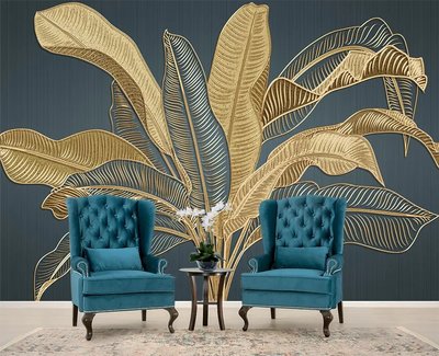 Золотистая пальма на темно синем фоне Tro224 фото