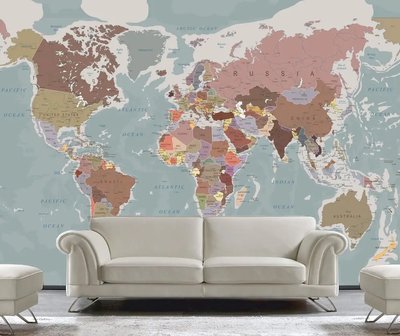 Continente multicolore pe un fundal gri-albastru al hărții lumii Sov1074 фото
