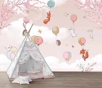 Animale din pădure pe baloane și flori de sakura Det24 фото