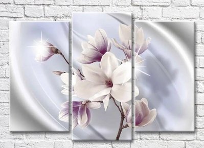 Triptic Ramă de magnolie roz pe mătase albastră 3D7775 фото