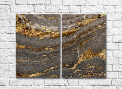 Crumble auriu pe textura marmura maro, diptic Abs5575 фото