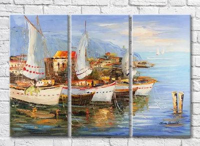 Триптих Лодки с белыми парусами у деревушки Sre7575 фото