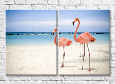 Диптих Пара фламинго на фоне пляжа, фото ZHi9675 фото