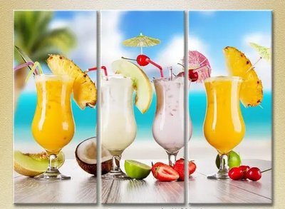 Модульные картины Четыри фруктовых коктейлей на пляже_03 Eda10575 фото