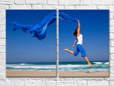 Diptic Fată cu eșarfă albastră pe plajă Mor8175 фото