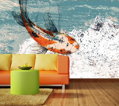 Оранжевая крупная рыба на фоне рисованного моря Sov625 фото