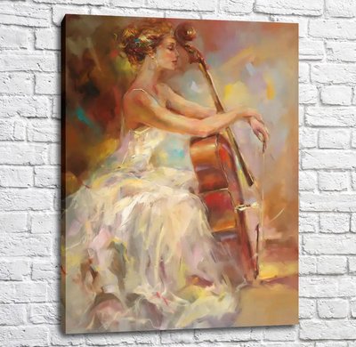 Fată într-o rochie albă și violoncel Ann14736 фото