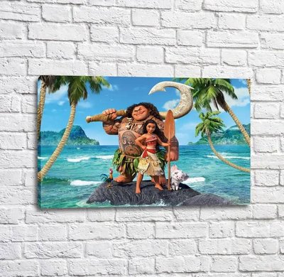 Poster Eroii desenului animat Moana pe fundalul mării și palmierii Mul16245 фото