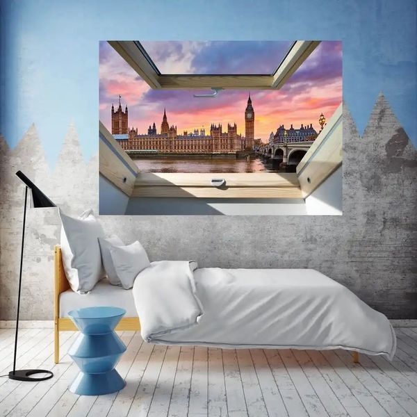 Наклейка на стену, 3D-окно с видом на Лондон W07 фото