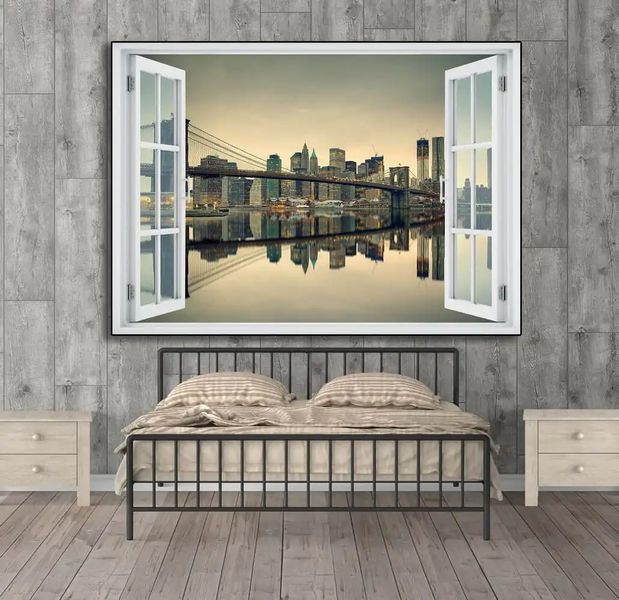 Наклейка на стену, 3D-окно с видом на чудесные города W207 фото