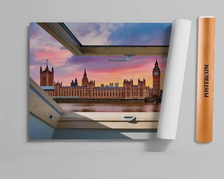 Наклейка на стену, 3D-окно с видом на Лондон W07 фото