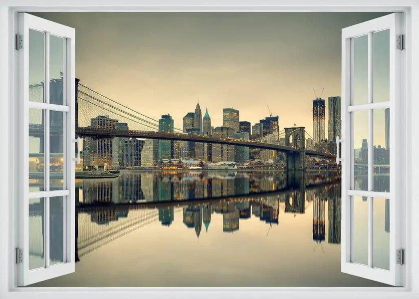 Наклейка на стену, 3D-окно с видом на чудесные города W207 фото