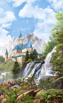 Фреска водопады, камни и замок Fre3926 фото