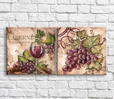 Картина Бокал красного каберне на воне винограда, диптих Eda9876 фото