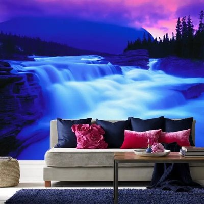 Фотообои Голубой водопад на фоне девевьев и заката Vod4626 фото
