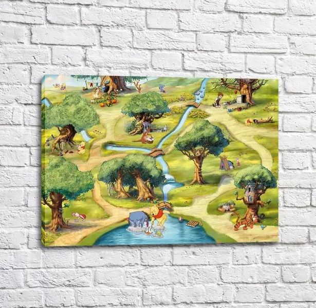 Постер Винни Пух и его друзья на речке на фоне деревьев Mul16246 фото