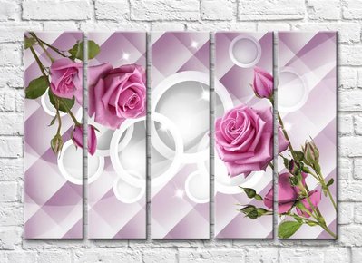 Ветки розовых роз на лиловом абстрактном фоне1 3D5477 фото