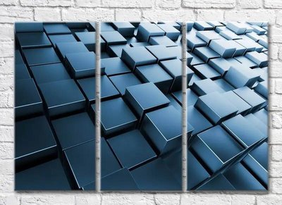 Триптих Абстрактная геометрия 3Д, синие кубы Abs7327 фото
