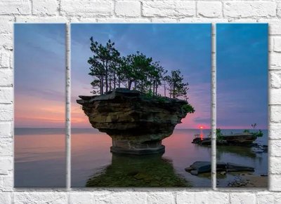 Триптих Скалистые камни с деревьями на закате Mor10077 фото
