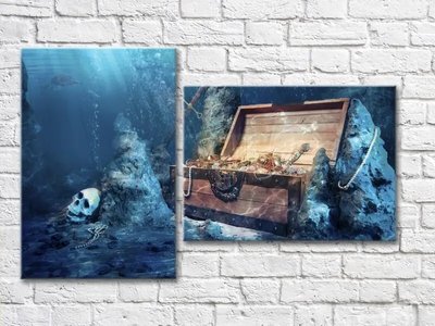 Диптих Сундук с драгоценностями на дне моря Mor8277 фото