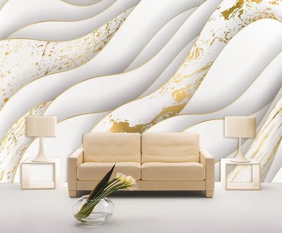 Valuri albe abstracte cu stropi aurii 3D877 фото