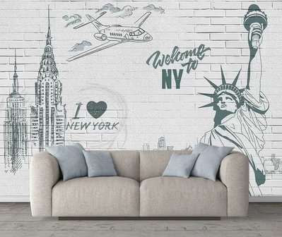 Фотообои Зарисовки Нью Йорка на кирпичной стене Ret5127 фото