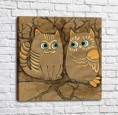 Постер Кошка и сова на ветке дерева Kot17055 фото