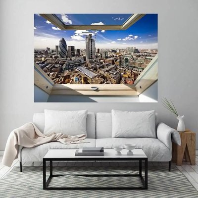 Наклейка на стену, 3D-окно с видом на чудесные города W05 фото