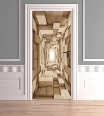 Autocolant 3D pentru usa, cuburi de lemn STD05 фото