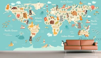 Животные разных стран и морские обитатели на детской карте мира Det1042 фото